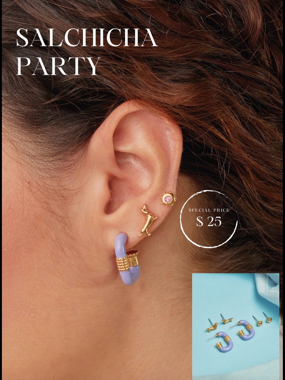 Gold & Lavender Hoop Earring Set